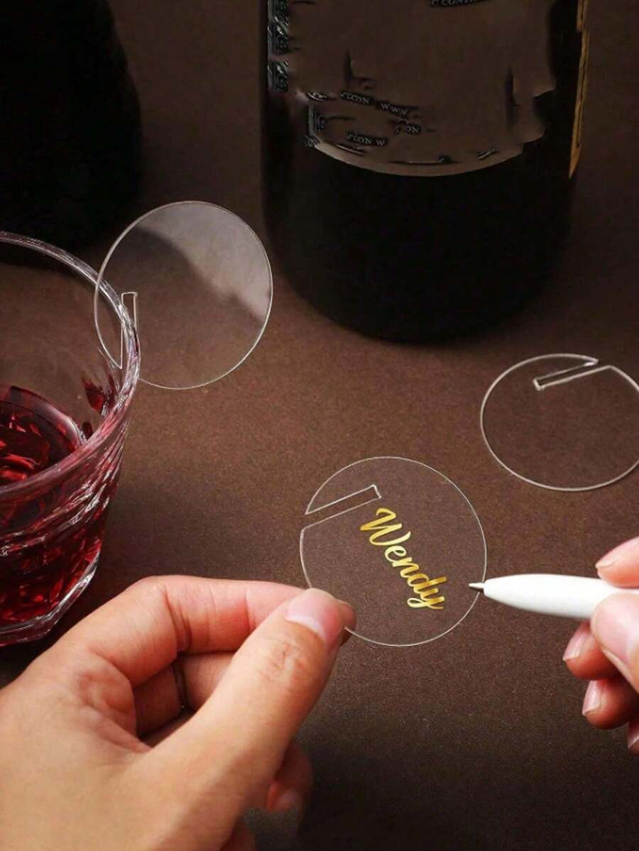 30件/組透明壓克力紅酒杯標籤,空白DIY飲料標記,圓形壓克力座席卡,適用於婚禮、單身派對、新娘派對和餐桌佈置 - 多款 - 查看 1