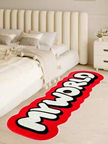 1pc Faux Wool Rug With "My World" Funny Text Pattern, Machine Washable - Asymmetric Shape, Suitable For Bedroom, Indoor Decor, Christmas, Thanksgiving, Father's Day - Pink With Black Letter Design - Pink - View 6