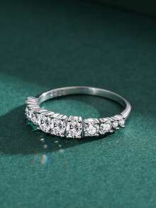 1pc Women's 925 Sterling Silver Cubic Zirconia Geometric Design Ring, Romantic Wedding Jewelry - Silver - View 4