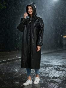 1 pieza Poncho de lluvia unisex duradero - Diseño con capucha de cobertura completa, capucha ajustable con cordón, talla única, adecuado para ciclismo, senderismo, pesca, camping - Equipo para exteriores premium, estilo de cobertura completa, hecho de material EVA - Unisexo - Ver 3