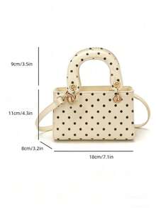 新款女士手提小号托特包，高端质感波点小方包，单肩斜挎两用包（带吊坠） - 白色 - 查看 6