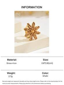 OOQ 1pc Summer Vacation Style Colorful Raffia Open Ring, Fresh And Elegant Dopamine Inspired Color Blocking, Suitable For Holiday, Music Festival, Party, Daily Commute, Gift For Friends (Handmade Raffia Weaving, Random Direction And Shape) - Flowers - View 11
