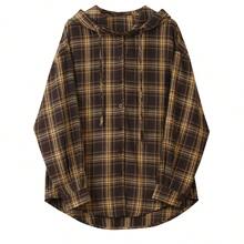 Áo sơ mi nữ tay dài dáng rộng, họa tiết, vai rớt, thích hợp cho mùa xuân/thu, công sở, đi làm và đi học. - màu nâu vàng - Xem 3