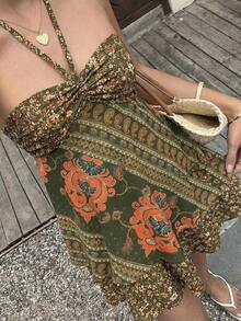 SunnyBelle Vestido mini de verano vintage sin mangas con cuello halter para mujer - Multicolor - Ver 5