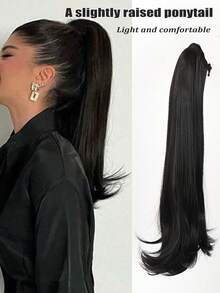 Extensiones de cabello con cola de caballo y pinza, cabello largo y liso con un ligero rizo, pieza de cabello sintética suave y natural con clip - Multicolor - Ver 11