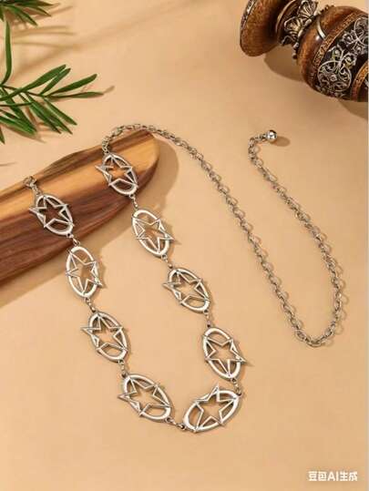 1pc Women's Belt, Western Style Belt, Hollow Five-Pointed Star Waist Chain, Fashion Versatile Body Chain To Match Sweaters, Dresses, Beach, Party