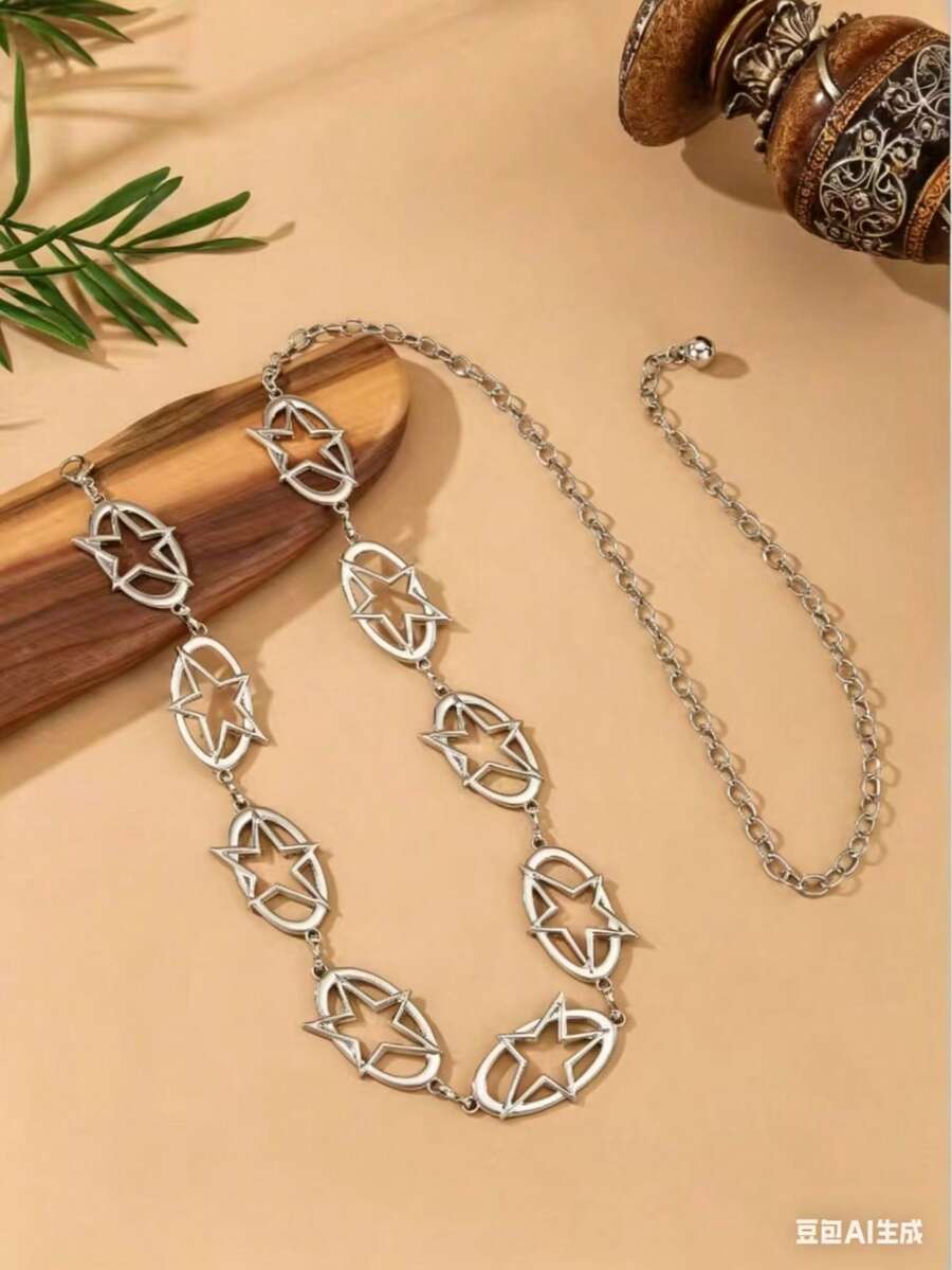 1件装女士腰带，西部风格腰带，镂空五角星腰链，时尚百搭的身体链，可搭配毛衣、连衣裙、沙滩装、派对装。 - 銀色 - 查看 1