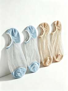 1-2 Pairs Women's Spring/Summer Ultra-Thin Short Socks, Shiny Silver/Gold Splice Fashion Socks, Suitable For Skirts, Shorts, Casual, Dating, School - Multicolor - View 2