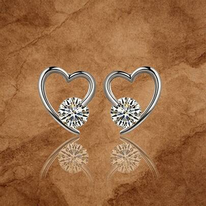 MONALLY Fashion Minimalist Silver Heart Stud Earrings For Women, Sparkling Round Cubic Zirconia Love Earrings, Hypoallergenic Jewelry For Daily & Party Perfect Gift For Her On Valentine's, Birthday, Christmas For Daily Wear & Special Events