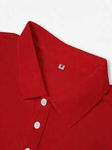 Men's Red POLO Shirt, Small Tricolor Flag Print, Short Sleeve Collar Casual T-Shirt - Red - View 3