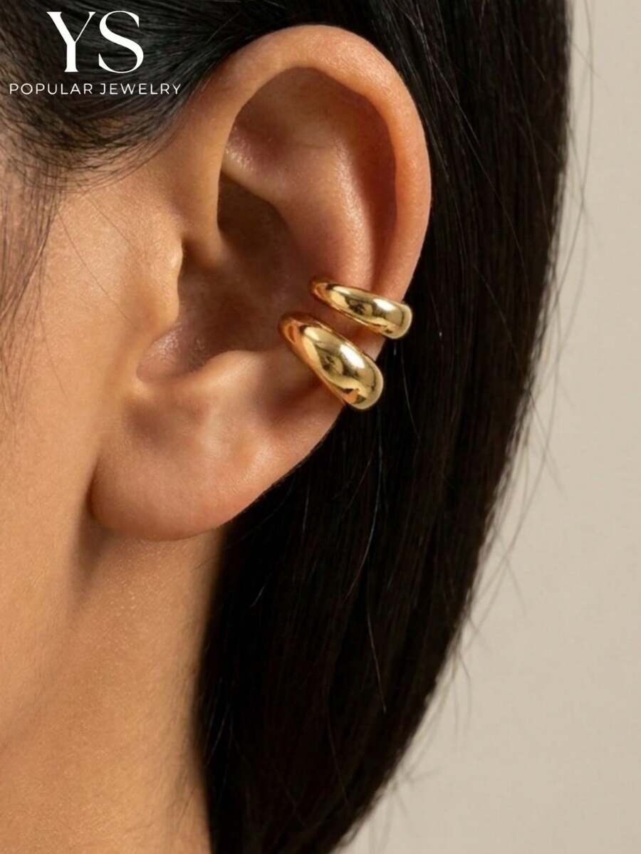2pcs Minimalist Everyday Curved Ear Clips, Mixed Sizes, Personalized Accessories, Fashionable Cool Ear Clips For Women