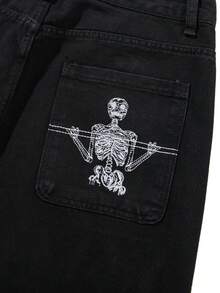 Jeans rectos de estilo retro americano personalizados para hombres, estilo emo, grunge - Negro - Ver 8