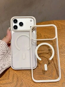 1pc MagSafe Magnetic Transparent Phone Case Compatible With Iphone 17, New Transparent 17 17 Pro Max Airbag Anti-Drop 16 Pro/15/14/13 Minimalist High-End Feel, Compatible With Samsung S25 Ultra/S24 Ultra/S23 FE/S22+ - White - View 2