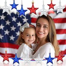 6pcs Patriotic Star Pendant, Red Blue Silver Pentagram Pendant, Independence Day Theme Decoration, American Style Party Decoration, Bright Star Pendant, Festival Atmosphere Decoration, DIY Tree Pendant, Party Supplies, Suitable For Home Wall, Window And Ceiling Decoration, Summer Celebration Event Decoration, Indoor And Outdoor Party Photography Props - Multicolor-a - View 12