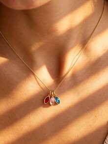 [ZzAi Custom]Collar de Piedra de Cumpleaños, Collar de Piedra de Cumpleaños con Hoja Personalizada, 1-3 Piedras de Cumpleaños, Estilo Oro/Plata, 4 Estilos Diferentes de Piedras de Cumpleaños Disponibles, Joyería Familiar, Joyería de Piedra de Cumpleaños, Regalo para Mamá, Caja de Regalo Navideño para Mujeres - oval - Ver 7