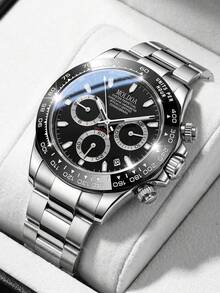 1pc/Set Fashion Business Men's Square Stud Scale Dial Steel Band Quartz Watch, Suitable For Daily Wear, Business Events, Holiday Parties, Gift - Silver - View 16