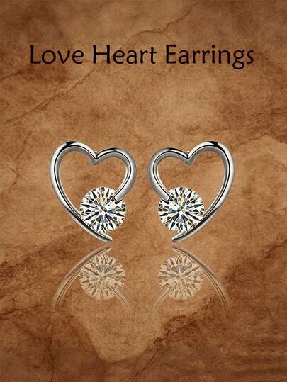 MONALLY Fashion Minimalist Silver Heart Stud Earrings For Women, Sparkling Round Cubic Zirconia Love Earrings, Hypoallergenic Jewelry For Daily & Party Perfect Gift For Her On Valentine's, Birthday, Christmas For Daily Wear & Special Events