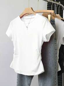Set de 3 blusas deportivas casuales para mujer, nuevos estilos de verano en colores café, marrón, blanco, azul, rayas multicolor y azul con cintura ajustada - Multicolor 4 - Ver 4