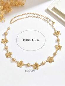 1pc Retro Fashionable Metallic Floral Waist Chain, Bohemian Style High-End Multipurpose Dress Belt, Suitable For Any Occasion - 1pc - View 2