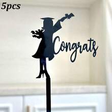 1pc/3pcs Acrylic Graduation Cap Cake Topper, Congratulations Graduate Cake Decor For Graduation Party - Multicolor - View 14