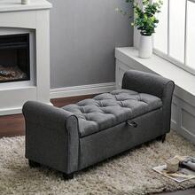 Linen Upholstered Bed End Bench Storage Ottoman Buttoned Hallway Window Seat - Dark Gray - View 6