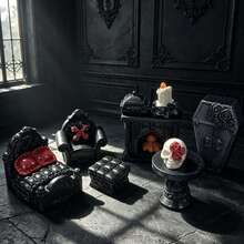 Dark Gothic Halloween Miniature Furniture Spooky Vampire Dollhouse Bedroom Kit Pumpkin Party Desktop Ornament Fairy Garden Decor - Black - View 10