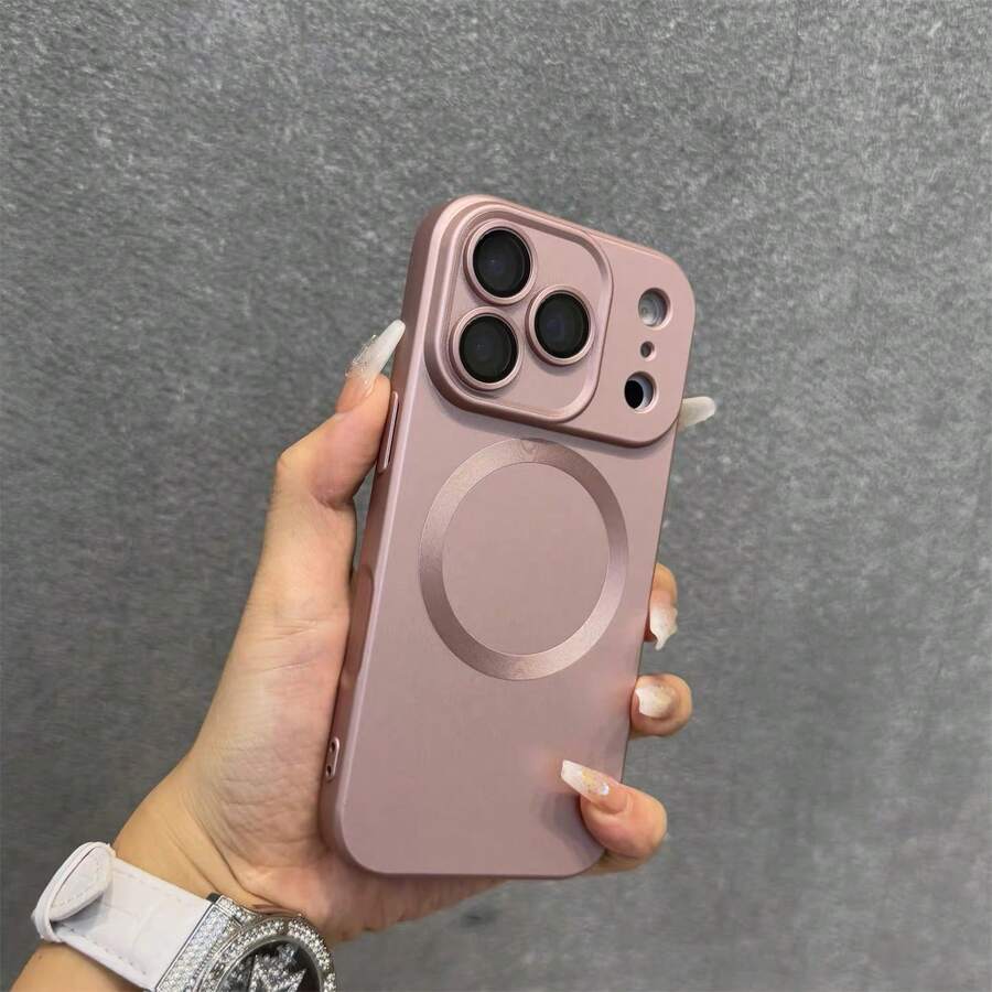 Fashionable Magnetic Matte Soft Phone Case, Compatible With IPhone 17 Pro Max, 17 Pro, 17 Air, 17, 16, 15, 14 Plus, 13, 12, 11 Pro Max, Glass Lens, Supports Wireless Charging - Pink - View 1