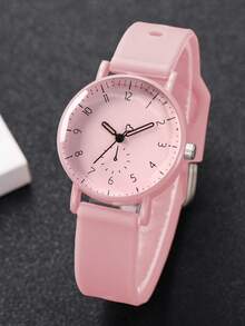 2pcs/Set Jam Tangan Silikon Wanita dengan Dial Angka Elegan, Jam Tangan Quartz + Gelang Berbentuk Hati (Kotak Jam Tangan Tidak Termasuk) - Berwarna merah muda - View 8