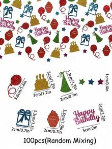 200/100pcs Colorful Glitter Confetti, Happy Birthday Blowouts, Mixed Birthday Cake Toppers, Ice Cream Decorations, Suitable For Birthday Party Tabletop Decor - Multicolor - View 12