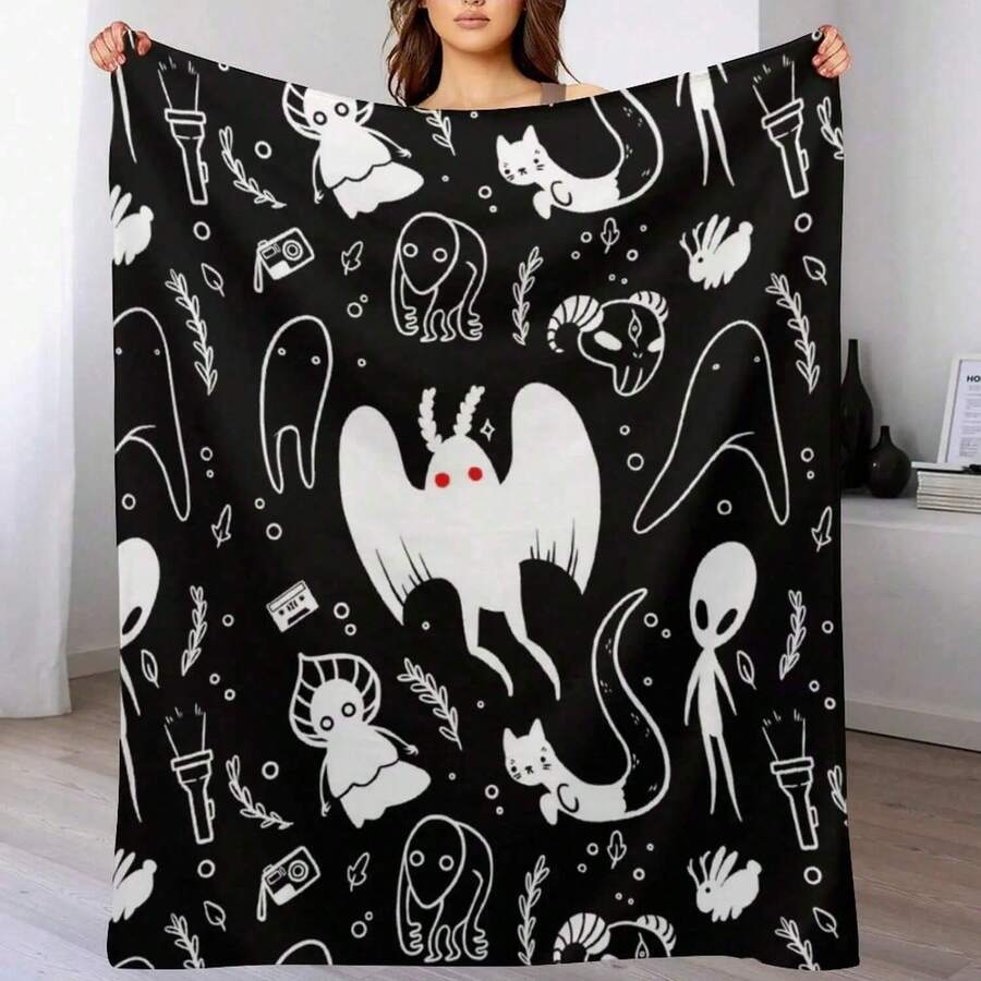 Cryptids In Black Throw Blanket Sofa Soft Bed Linens Bed Fashionable Blankets - 1 - View 1