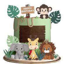 12pcs Wild Animal Cake Toppers, Jungle Safari Lion Elephant Monkey Cake Decorations, Tropical Leaves, Jungle Animal Theme Cupcake Toppers For Gender Reveal Party, Birthday Party, Perfect For Decorating Cakes, Cookies, Cupcakes, Fruits, Brownies, Ice Cream And More, Ideal For Animal Adventure Theme Birthday Cakes - Multicolor - View 1