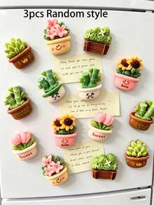 12pcs/6pcs/3pcs Mini Colorful Plant Fridge Magnets - Sunflower Potted Plant Home Kitchen Decor, Resin Fridge Magnets Office Spring Festival Holiday Gift Set - Multicolor - View 7
