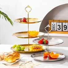 3pcs + 1 Accessory Set + 1 Free Anti-Slip Mat Home Daily Multi-Layer European Style Cake Stand Snack Fruit Plate With Tiered Tray, Widely Applicable, Suitable For Tea Party Gathering Decoration, Cupcakes, Donuts, Fruits, Etc., Practical, Kitchen Supplies, Room Decoration, Storage, Birthday, Party - Silver - View 10