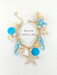1pc Bohemian Style Alloy & Pearl Decor Starfish Bracelet For Women, Summer Ocean Style Adjustable Bracelet, Casual Daily Wear Accessory, Perfect For Hawaiian Seaside Outfits, Party & Holiday Gift, Ideal For Hawaiian Beach Outfits, Beach Party & Festival Gift, Minimalist Statement Bracelet, Must-Have Summer Beach Essential - Multicolor - View 6