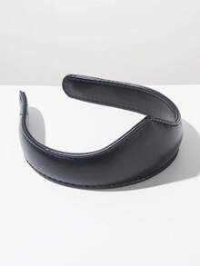 1 pieza Diadema de corona de cuero PU de unicolor retro, elegante tocado de alta gama para mujer para banquete y fiesta - Negro - Ver 2