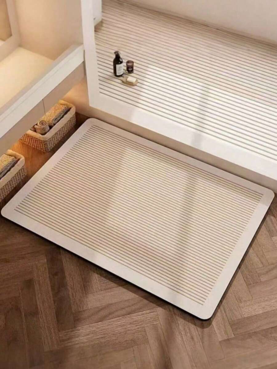 1pc Multi-Purpose Water Absorbent Mat, Minimalist Fine Striped Bathroom Floor Mat, Bathroom Rug, Doormat, Small Carpet, Washable Carpet - Multicolor - View 1