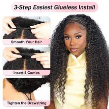 Half Wig Human Hair Jerry Curl With Drawstring Glueless Wear With Or Without Headband Wigs Human Hair For Women Beginner Friendly 200% Density 30 Inch - Natural Black - Xem 6