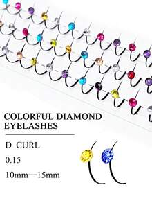 LAKIUU 60pcs D-Curl Colorful Rhinestone False Eyelashes, Fairy Glitter Eyelashes, High-End Diamond Eyelashes For Wedding Party, Extendable 10-15mm Eyelashes For Music Festival And Beach Makeup - D - View 3