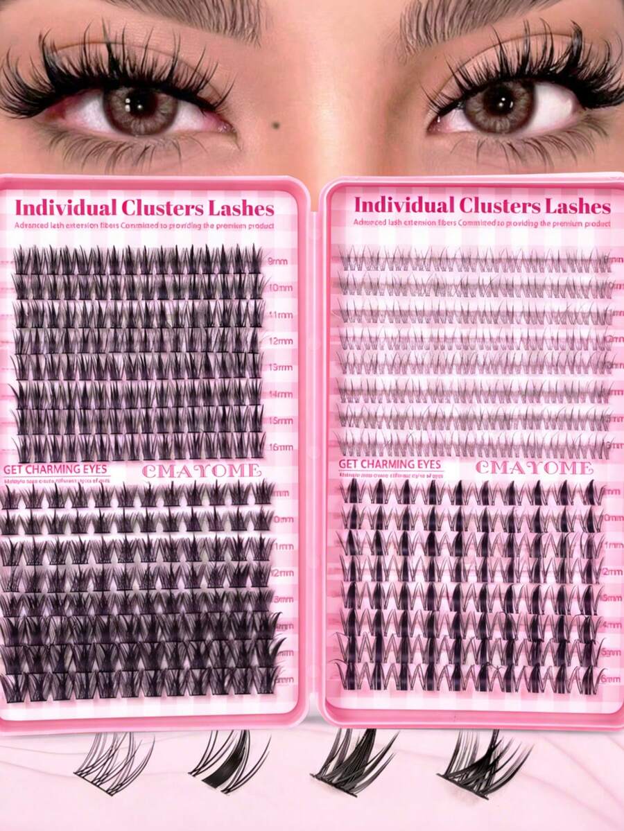 400pcs C-Curl Cartoon Style False Eyelashes, Pointed Cat Eye Shape, Natural Short Individual False Lashes, Soft & Fluffy. Suitable For Eyelash Extension And Makeup, Can Be Used With Other False Lashes. - C - View 1