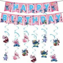 Disney Pancarta decorativa de Stitch adorable, decoración de ambiente para fiestas, decoración de fondo para fotos, decoración de pared de habitación y aula, regalo sorpresa para amigos, decoración de fiesta con tema de Frozen - Como se muestra en la figura - Ver 9