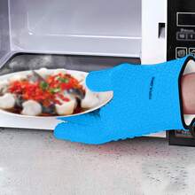 Heat Resistant Silicone Gloves For Cooking, Grilling, And BBQ Non-Slip Grip, Five-Finger Design With Inner Cotton Layer - Perfect For Handling Hot Food, Meat, And Potholders Inner Cotton Layer- Blue - ColorA - View 9