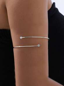 1pc Simple Metal Gemstone Double-Layer Spiral Diamond Set Bangle, Gold-Colored Opening Bangle For Couples, Party, Banquet, Dress Up, Armlet, Arm Bracelet, Perfect Gift For Girlfriends On Dates, Exquisite Jewelry - Golden - View 12