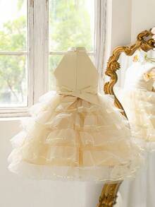 Đầm bé gái không tay, cổ yếm đính ngọc trai giả, màu sâm panh, sequin và voan, kiểu dáng thanh lịch, thích hợp cho tiệc sinh nhật, lễ tốt nghiệp, trình diễn thời trang, tiệc tối. Hướng sequin ngẫu nhiên, không bao gồm băng đô. - Rượu sâm banh - Xem 7