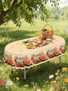 1 Khăn trải bàn hình chữ nhật/hình bầu dục/hình tròn 60x84/70/60x120 inch in hình dưa hấu mùa hè vui vẻ, khăn trải bàn bằng vải polyester kiểu trái cây nhiệt đới bãi biển với viền ren lượn sóng. - Nhiều màu - Xem 1