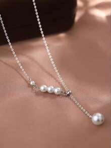 1pc Women's S925 Sterling Silver Tassel Necklace New Style Collarbone Chain Pearl Pendant Neck Chain Niche Luxury Suitable For Daily Wear - #1 - View 2
