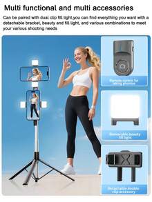 193cm/75.9in Smartphone Selfie Stick Tripod, Extendable Travel Tripod With Stable Handle, 360° Rotating Phone Holder, Bluetooth Wireless Remote, Compatible With Smartphone/Android/IOS Pro MAX, Suitable For Travel, Vlog, Video Recording, Photography - View 10