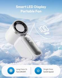Portable Handheld Mini Fan, 6 Speeds 16900 RPM High Velocity Personal Fan With LED Display, USB Rechargeable, Mini Fan With Lanyard For Makeup, Travel, Outdoor For Women Girl Gift, Black - White - View 4