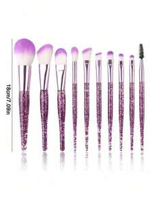 10pcs Clear Crystal & Flowing Sand Makeup Brush Set, Including Eyeshadow Brush, Blush Brush, Loose Powder Brush Facial Powder Blusher Brush, Makeup Tools Portable Soft Hair Powder Eye Shadow Brush G1YU - 紫色 - 查看 9