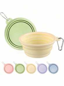 Tigela dobrável para animais de estimação na cor macaron, ideal para viagens ao ar livre, camping e passeios. Pode ser usada como bebedouro e comedouro para cães e gatos. Inodora, com mosquetão. Também pode ser usada como garrafa de água ou tigela de camping. Alimentador de silicone para animais de estimação com gancho para pendurar. - Multicolorido - Ver 8