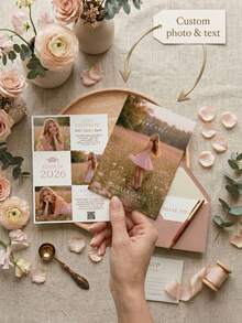 1 Thiệp Mời Tốt Nghiệp Màu Hồng Tùy Chỉnh, Có Thể Tùy Chỉnh Ảnh Và Văn Bản, Thiệp Mời Tốt Nghiệp Họa Tiết Hoa, Thiệp Mời Tốt Nghiệp Có Ảnh, Thiệp Mời Tốt Nghiệp Hiện Đại, Thiết Kế Nơ Dễ Thương, Thiệp Mời Có Ảnh - Nhiều màu - Xem 8